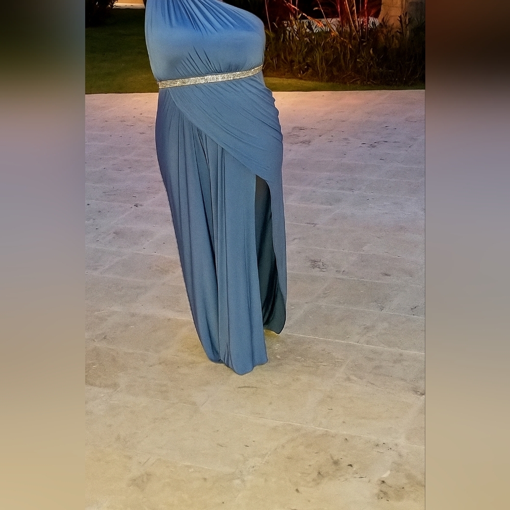 Elegant Blue Draped Gown